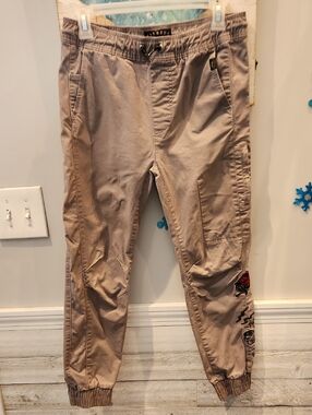 Boys Nitrous Black Grey Jogger Pants with Embroidered Detail Sz M